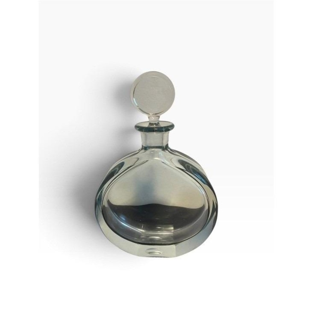 Signed Bohemian Style Mid Century Crystal Disc Decanter Vintage